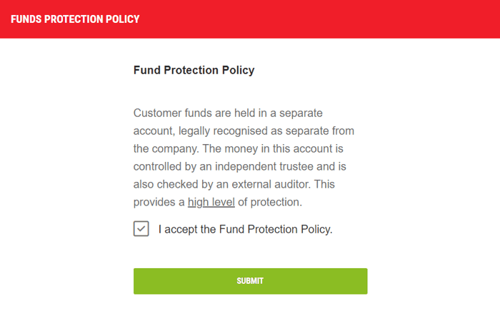 Betting Site High Deposit Protection Confirmation
