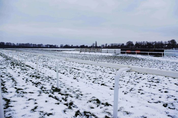 A snowy Worcester Racecourse