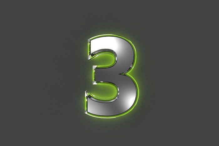 Green Backlit 3D Number 3