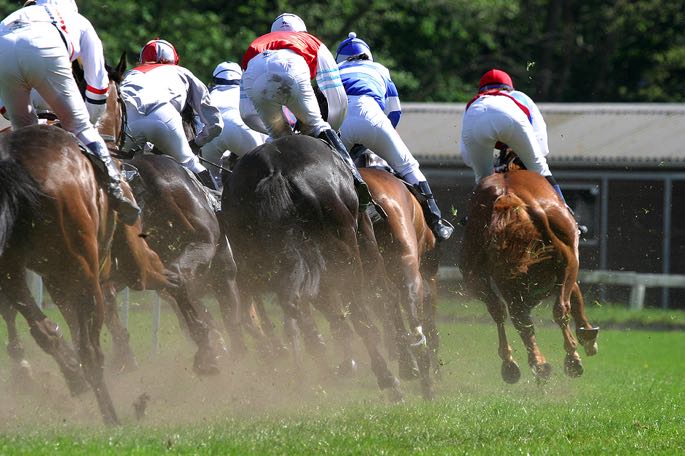 Horse racing around a bend