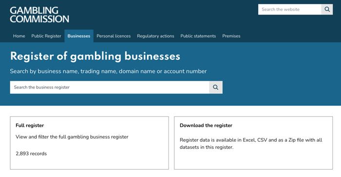 UKGC Gambling Business database