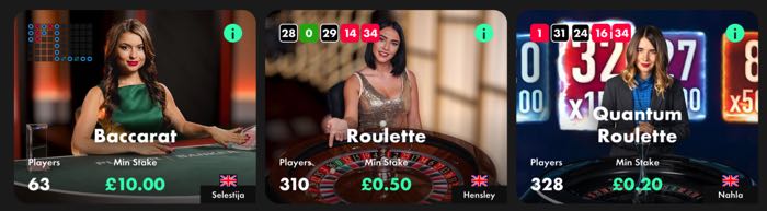 Live casino game examples