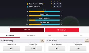 Tennis betting example with in play feature