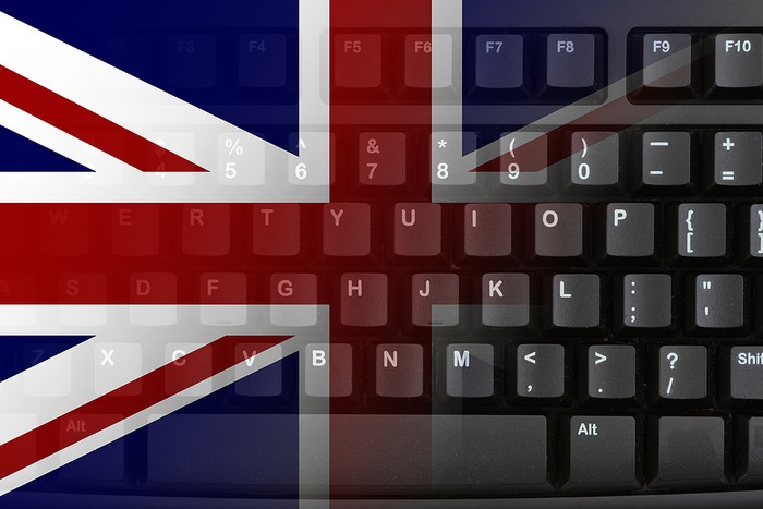 UK Flag and Keyboard Double Exposure
