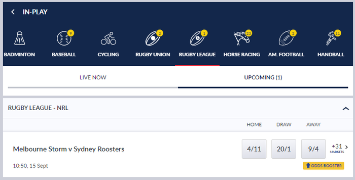 Coral In-Play Rugby Betting